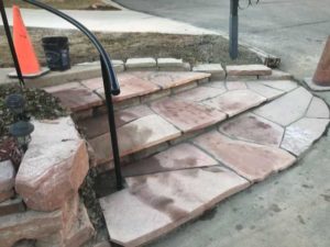 These beautiful flagstone stairs, walk and raised backdoor patio were built in the City of Boulder, CO.