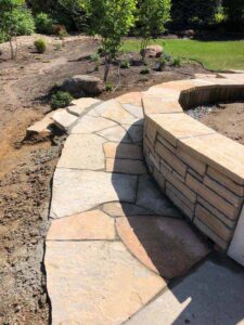 Colorado Buff sandstone was the choice for this retaining wall and walkway in Niwot.